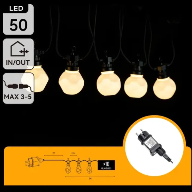 Aigostar LED lichtsnoer warmwit 8 meter (3+5) - 10 LED's milky - sproeidicht IP44 - koppelbaar (max. 5) - 230V AC - 24V