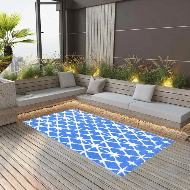 vidaXL Buitenkleed ARAKIL 190x290 cm PP blauw en wit, foto 2