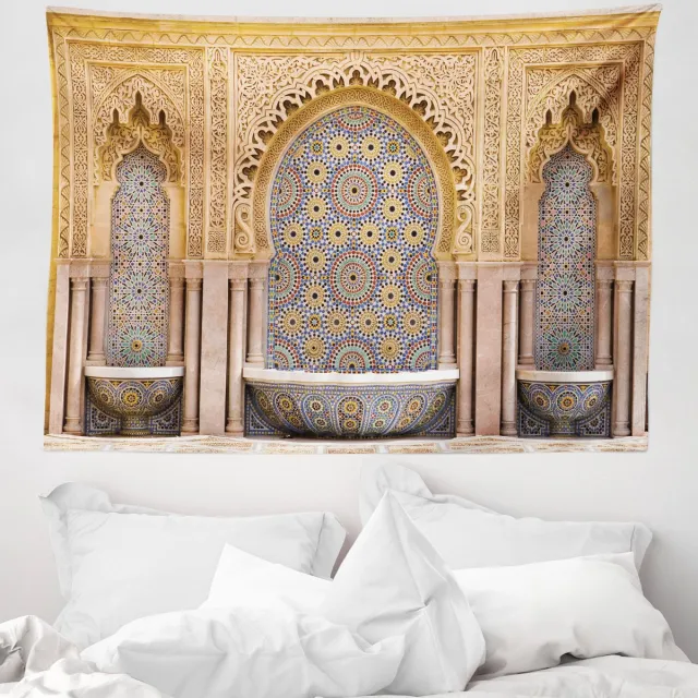 ABAKUHAUS Marokkaans wandtapijt, Rabat Hassan-toren, 150 x 110 cm, abrikoos lichtbruin