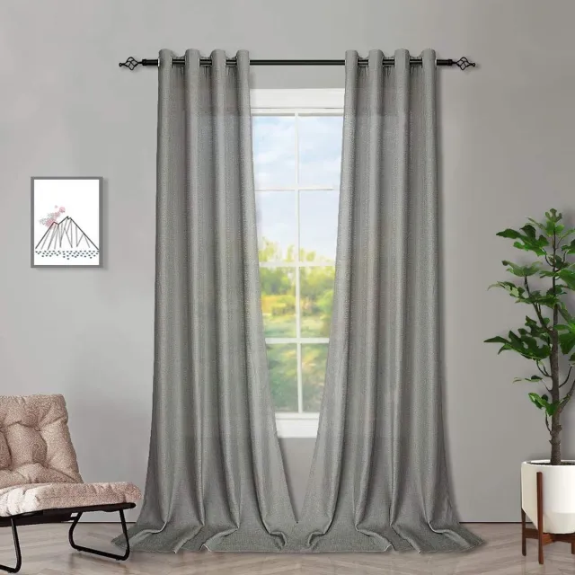Unyqoos Elegante lichtdoorlatende grijze gordijnen met linnenlook en oogjes voor interieur Grijs