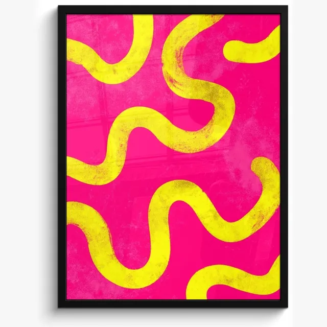 FrameYourWall Poster in lijst - Fotolijst 60x80 cm - Posters - Lijn - Geel - Abstract - Posterlijst zwart - Decoratie - Wanddecoratie woonkamer - Muurdecoratie slaapkamer Lijnen - Abstract
