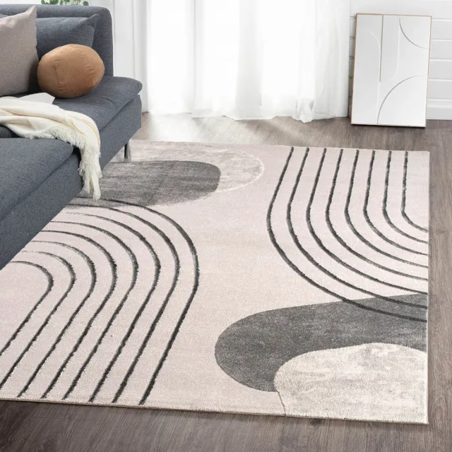 flycarpets Evora Japandi Vloerkleed Grijs – Laagpolig Tapijt Woonkamer – 120x160 cm