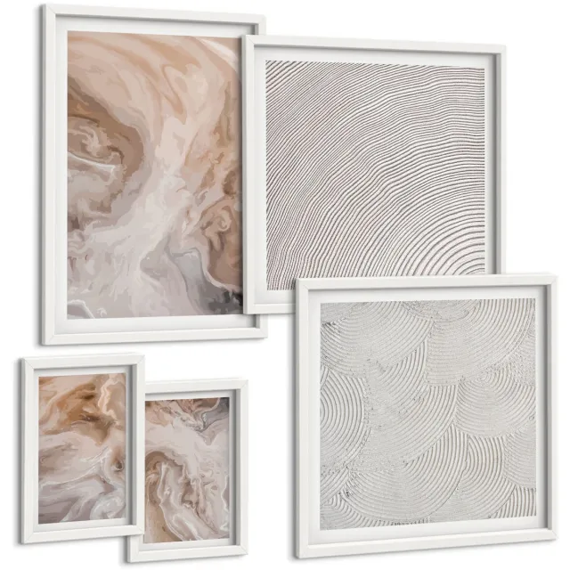 Coloray 5-Delige Schilderij Set - Abstracte Marmerpatronen, Steentexturen - 50 x 50 cm, 20 x 30 cm En 40 x 60 cm - Schilderijen Set - Wanddecoratie - Woonkamer - Moderne Wanddecoratie Witte lijst