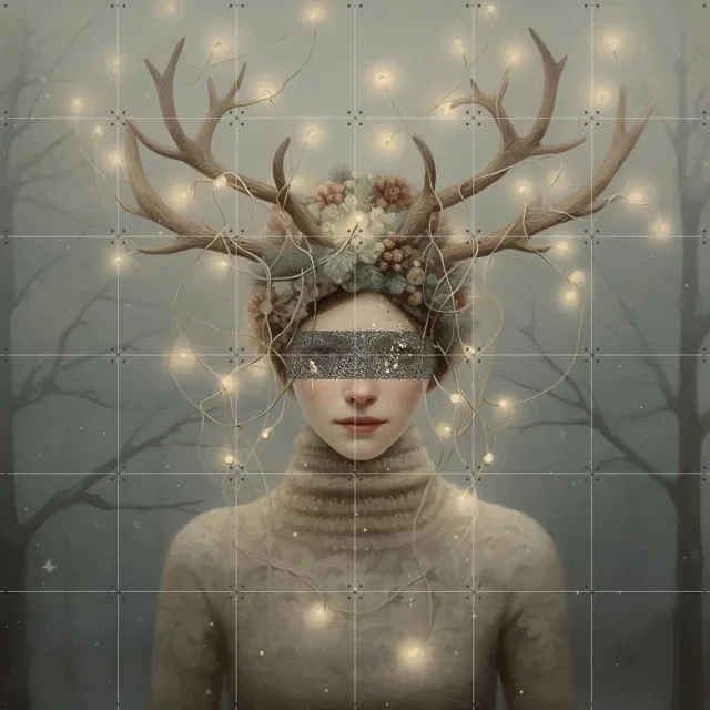 IXXI Light in darkness, Mirjam Duizendstra - 120 x 120 cm - Grote wanddecoratie en posters - Illustraties, Digitale Kunst, Surrealisme, Woonkamer Koele tinten / Grijs