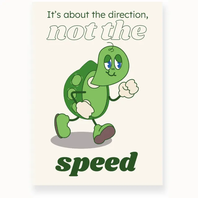 Yisual Poster 20x30 cm - Wandelende Schildpad - Illustratie - Groen - Beige - Cartoon - Motivatie - Muurdecoratie - Wanddecoratie