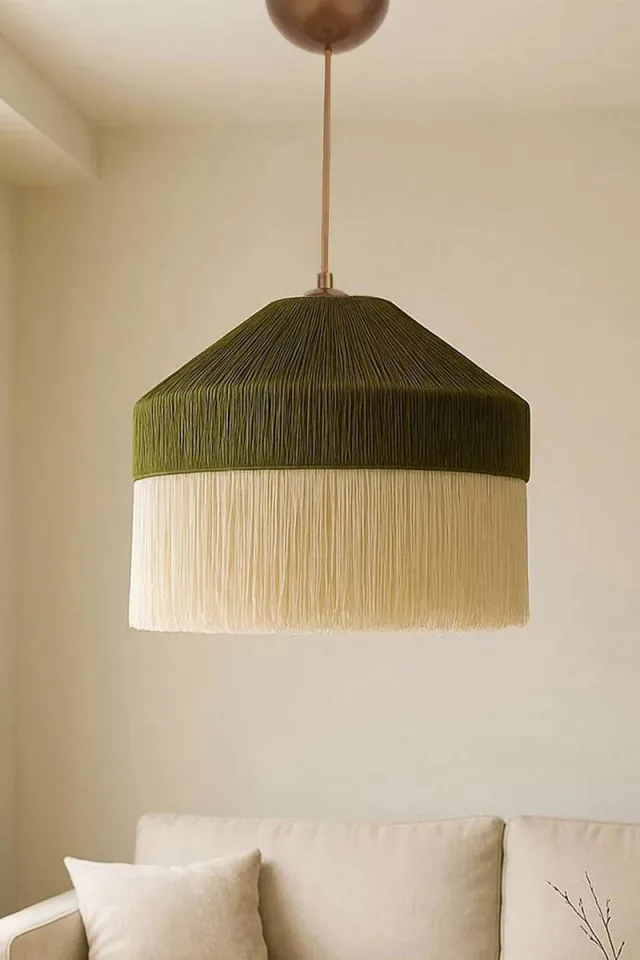 Vente-unique Asir - Kroonluchter - Groen, Crème - PLASTIC BEHUIZING - 40 x 70 x 40 cm