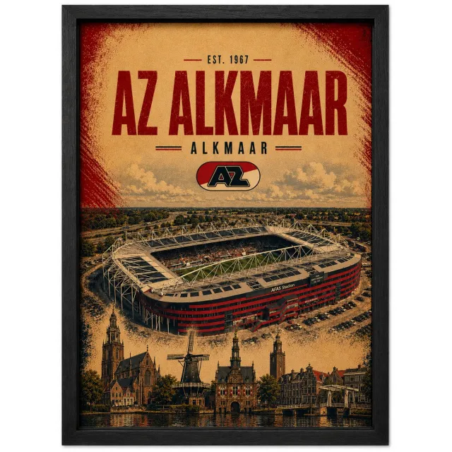 Joshimo AZ Alkmaar Poster | AFAS Stadion Vintage Art Print | Retro Voetbal Poster | Inclusief Zwarte A4 Lijst