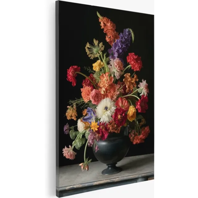 Saammp Canvas Schilderij - Stilleven - Bloemen in vaas - 75x100 - Foto op canvas - Wanddecoratie - Muurdecoratie Woonkamer - Kantoor Decoratie Multicolor
