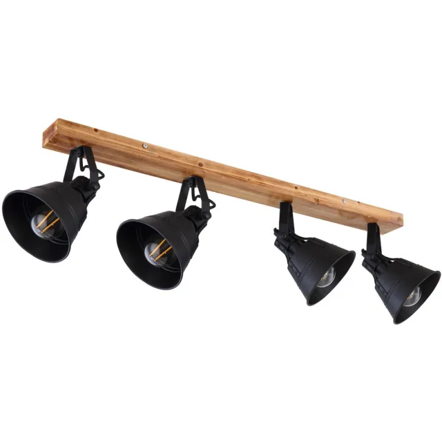 Globo Plafondlamp Spotlight Interieurlamp Metaal Woonkamer Hout Spots verstelbaar, zwartbruin, 4x E27, LxB 82x24 cm