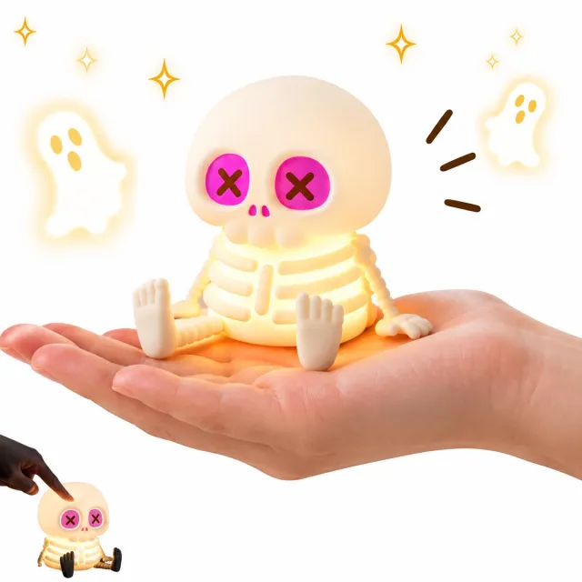 VHV Halloween spooklamp - Zachte siliconen oplaadbare nachtlamp - Timer - Tafellamp voor slaapkamer, bureau en plank - Griezelige sfeerdecoratie voor Halloweenfeest en interieur - Wit Wit（Standaardversie）