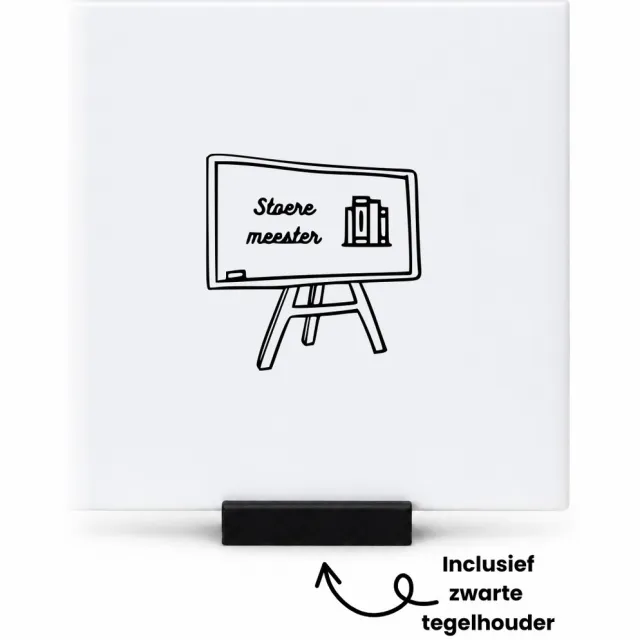Hacebo Stoere meester tegeltje met tegelhouder - Meester - Cadeaupakket meester - tegeltjes met tekst - einde schooljaar - afscheid - Leuk cadeau voor je juf om te geven - spreuktegels - 10.8x10.8 CM Wit
