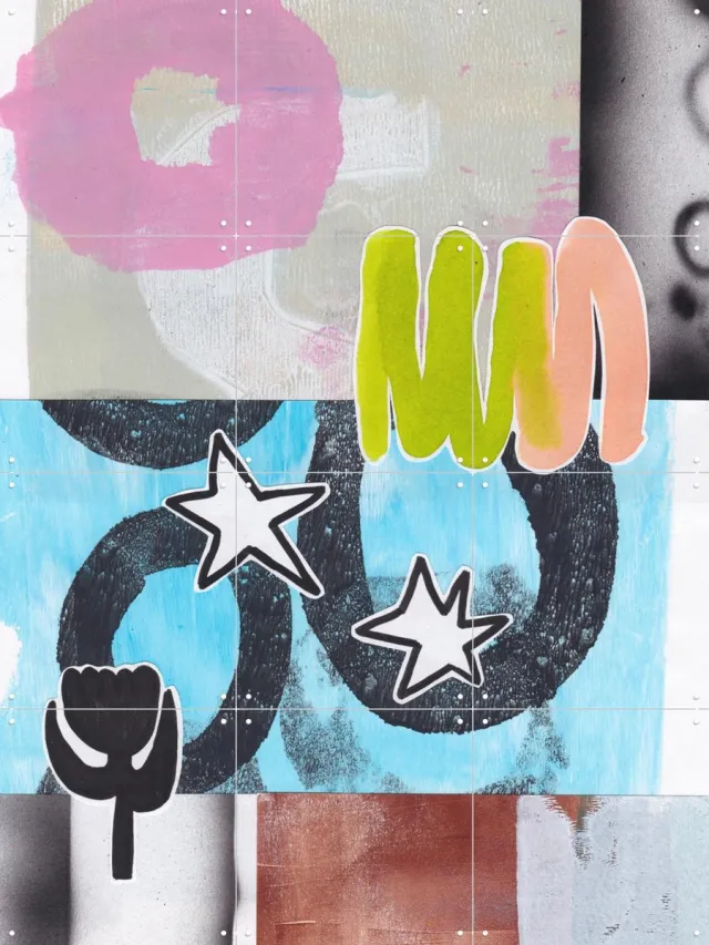 IXXI Urban Playground, Henriette Visscher - 60 x 80 cm - Grote wanddecoratie en posters - Grafisch Ontwerp, Gemengde Technieken, Collage, Abstract Blauw / Roze / Groen