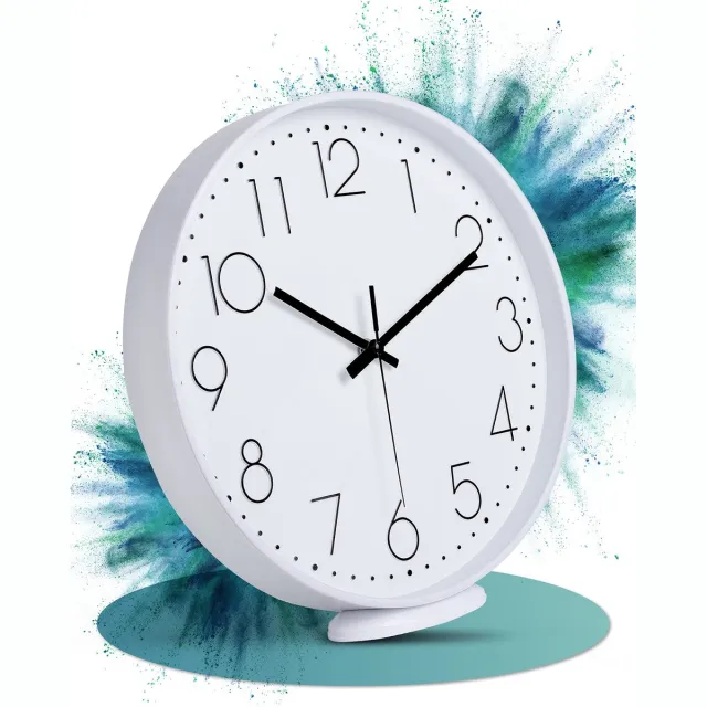 LATENO Wandklok Wit - zonder tikkend geluid - 30 cm grote klok om op te hangen en neer te zetten - Stille wandklokken als woonkamerklok, kantoorklok, klaslokaalklok, keukenklok en nog veel meer - Analoge klok
