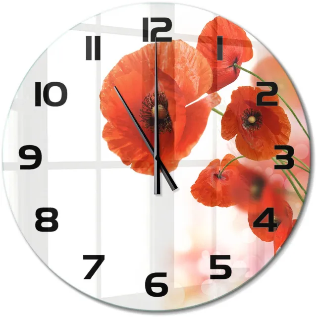 TULUP Wandklok - Klaprozen Wandklok Glas Decoratie - fi60 cm - Rood Gekleurde Glazen Klok - Zwarte handen - Ronde Klok - Klok Glas Met Opdruk - Moderne Wandklok Glas