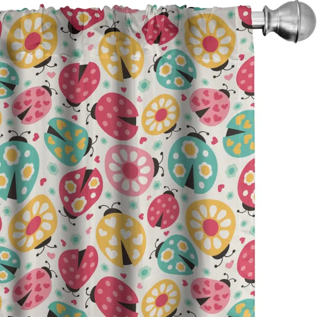 ABAKUHAUS Lieveheersbeestjes gordijnen – 2x75x225 cm – Microvezel, Veelkleurig Mehrfarbig