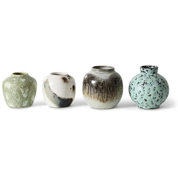 HKLIVING vaas 70s ceramics (set van 4) bruin/groen/blauw