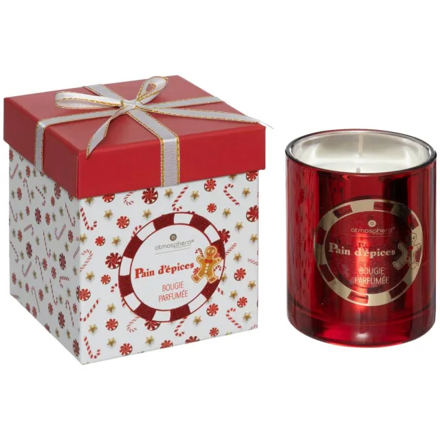 Feeric lights & Christmas Geurkaars 210 gr met glazen pot met peperkoekprint Rouge