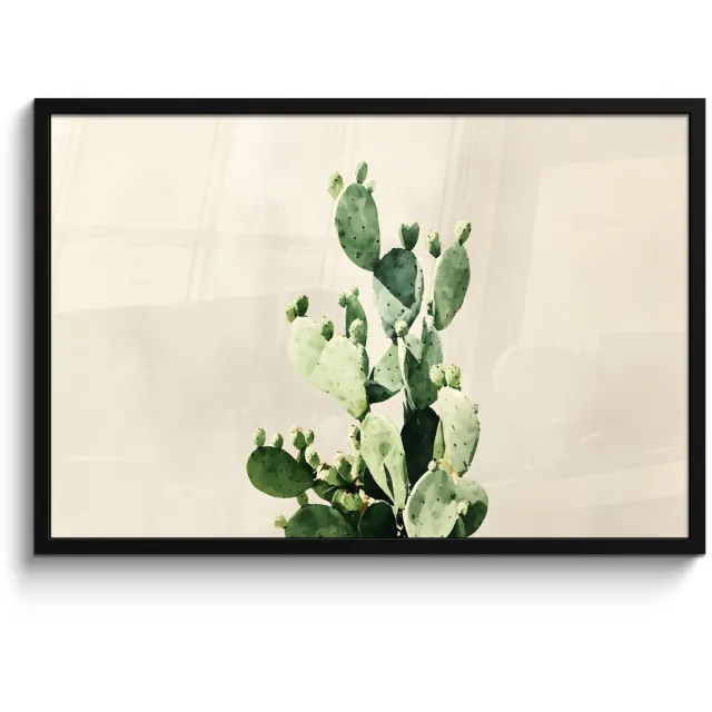 FrameYourWall Poster in lijst - Fotolijst 90x60 cm - Posters - Cactus - Groen - Minimalistisch - Posterlijst zwart - Decoratie - Wanddecoratie woonkamer - Muurdecoratie slaapkamer
