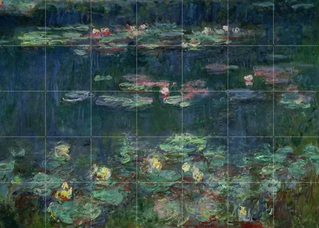 IXXI Waterlilies: Green Reflections - Detail, Claude Monet & Bridgeman Images - 140 x 100 cm - Grote wanddecoratie en posters - Kwaststreken Blauw / Groen
