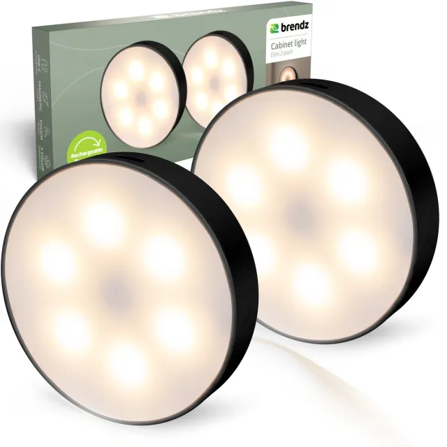 Brendz LED ronde Kastverlichting, Touch bediening, USB-C Oplaadbaar, Dimbaar, Magnetisch, 2 stuks, 3 Kleurtemperaturen, Trapverlichting draadloos, Nachtlampje, zwart