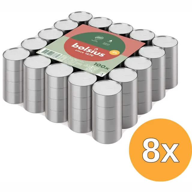 Bolsius 8x Bolsius Theelichten 4-Uur Brickpack (100 stuks) wit
