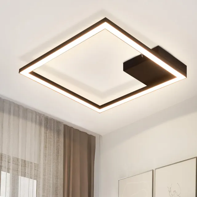 Glitzerlife Plafondlamp Led - Modern Rechthoekig Design - Wandlampfunctie - Geen Flikkering - Metaal Kunststof - 12W Ø29,4cm Zwart Zwart 1 Flammig