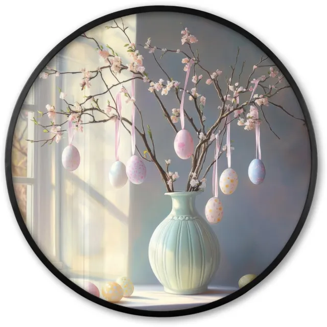 FrameYourWall Poster in lijst Rond - Fotolijst 80x80 cm - Posters - Stilleven - Vaas - Paastak - Ronde posterlijst zwart - Decoratie - Wanddecoratie woonkamer - Muurdecoratie slaapkamer