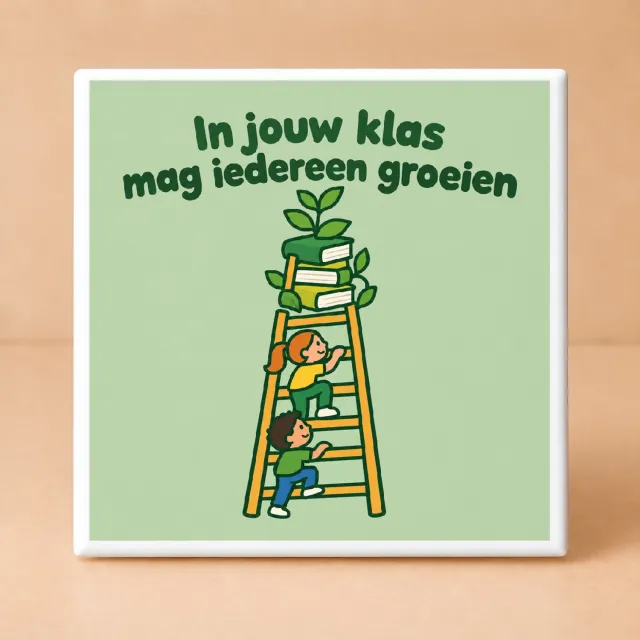 Bedruk King Vrolijke Dag van de Leraar Bedanktegel – Cartoon Sticker Tegel voor Onderwijs en Juffen & Meesters - 11 x 11 cm Wit