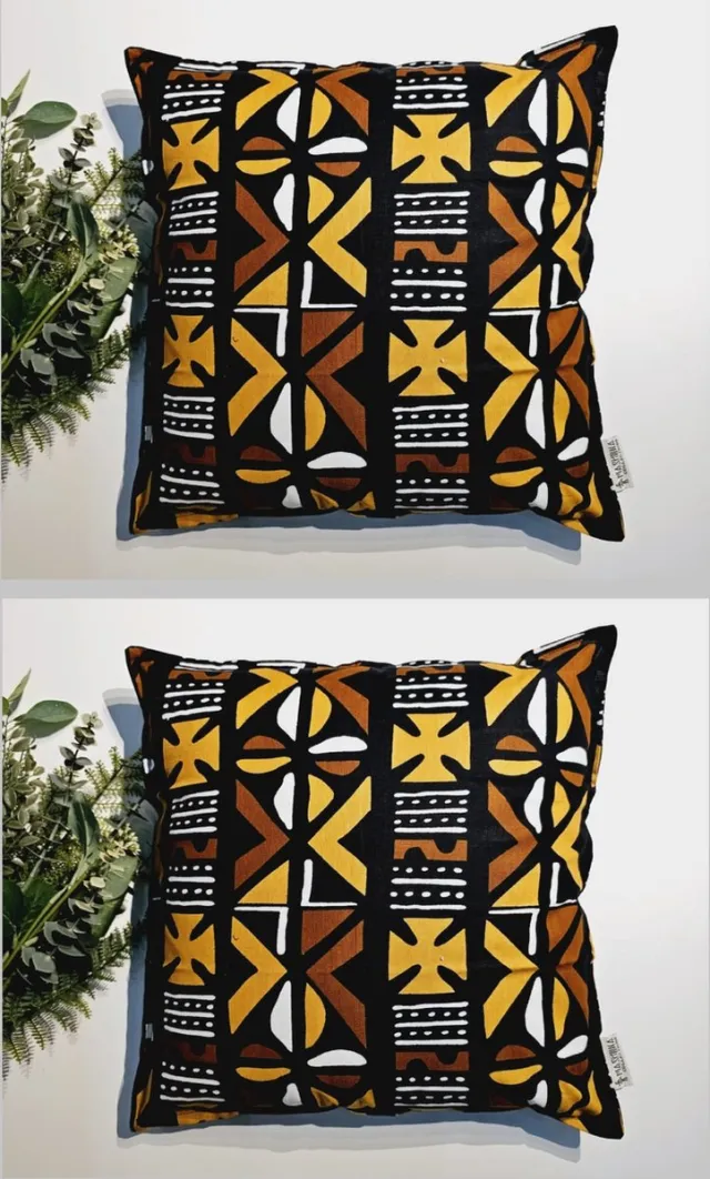 Mashona Collections Set van 2 Kussenhoes | 40x40| Decoratieve Kussensloop | Sierkussens | Afrikaanse Boheemse Stijl Geometrische 'Mudcloth' Bogolan Geïnspireerd Print Woondecoratie Sierkussen Katoen Etnische Kussenhoes Black Brown