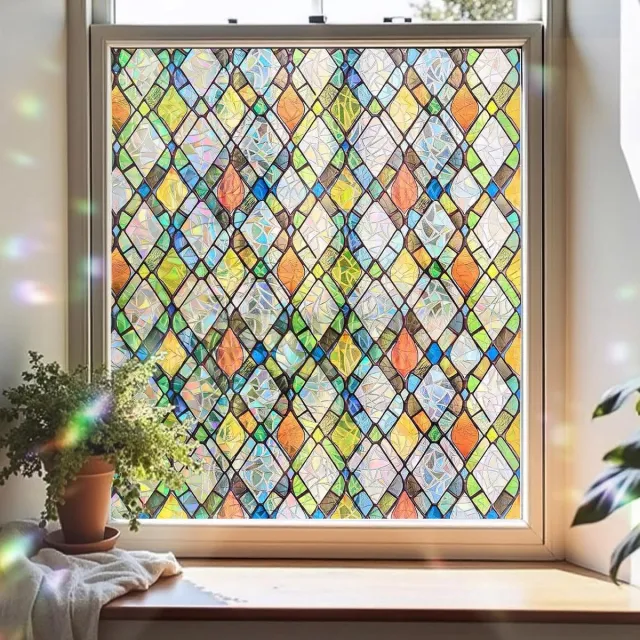 OIMG Privacy raamfolie - Zelfklevend - mozaïekprisma - 45*200cm - verduisteringsdoek zelfklevend - decoratieve statische raamfolie - Eenvoudig aan te brengen en te verwijderen - voor thuis keuken , woonkamer , badkamer - met glas-in-lood-effect Kleur