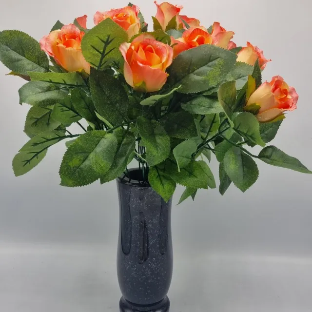 Bomm Boeket - Roos - U329-m2/1 - 44cm - Zalm - 14 bloemen - Grafdecoratie - Zijdenbloemen - Kunstbloemen