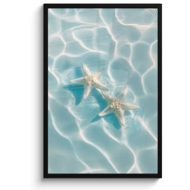 FrameYourWall Poster in lijst - Fotolijst 60x90 cm - Posters - Zeesterren - Golvend water - Rustgevend - Posterlijst zwart - Decoratie - Wanddecoratie woonkamer - Muurdecoratie slaapkamer