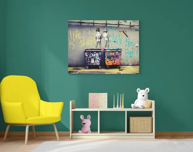 Trendex Global Canvas Schilderij Street Art - Life Is Short - Urban Graffiti Kunst - 100x75 cm Kleurrijk
