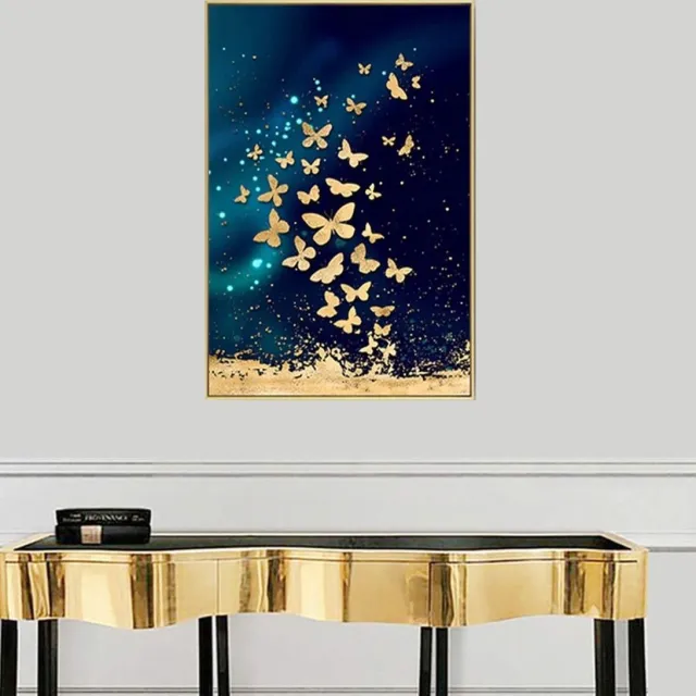 Allernieuwste Canvas Schilderij Vlinders Blauw Goud - Kunst - Modern - Poster - 50 x 70 cm - Kleur