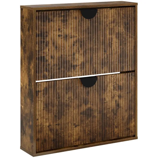 vidaXL Schoenenkast - VENRAY - 70 - x - 17 - x - 82 - cm - Bewerkt - hout - Gerookt - eiken Gerookt eiken