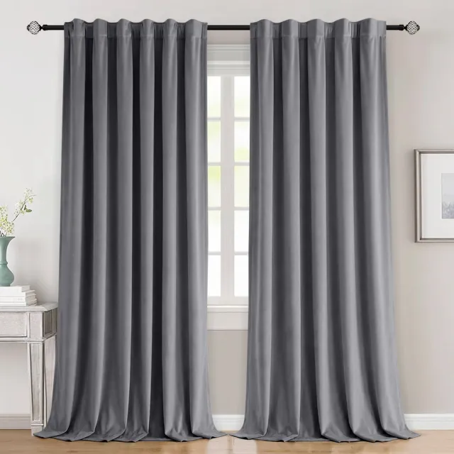 Qelus 2 Stuks Luxe Gevoerde Velours Gordijnen - 260gsm - Verduisterend & Isolerend - Multifunctionele Plooiband - Met Grijze Achterzijde - voor Slaapkamer en Woonkamer - 132x244cm - Grijs