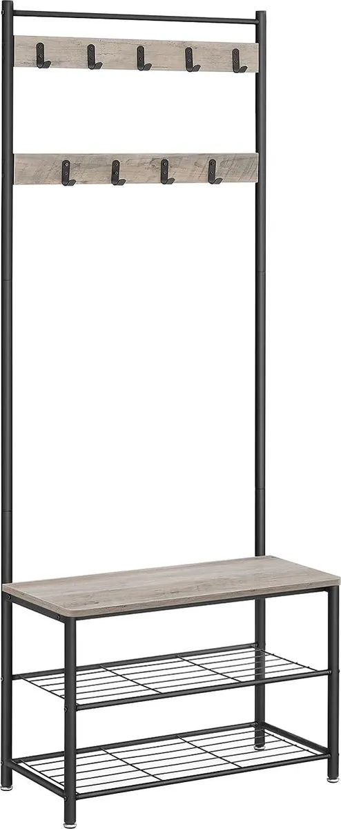 FurnStar Kapstok met schoenenrek - 70x32.5x175cm - Grijs - Zwart