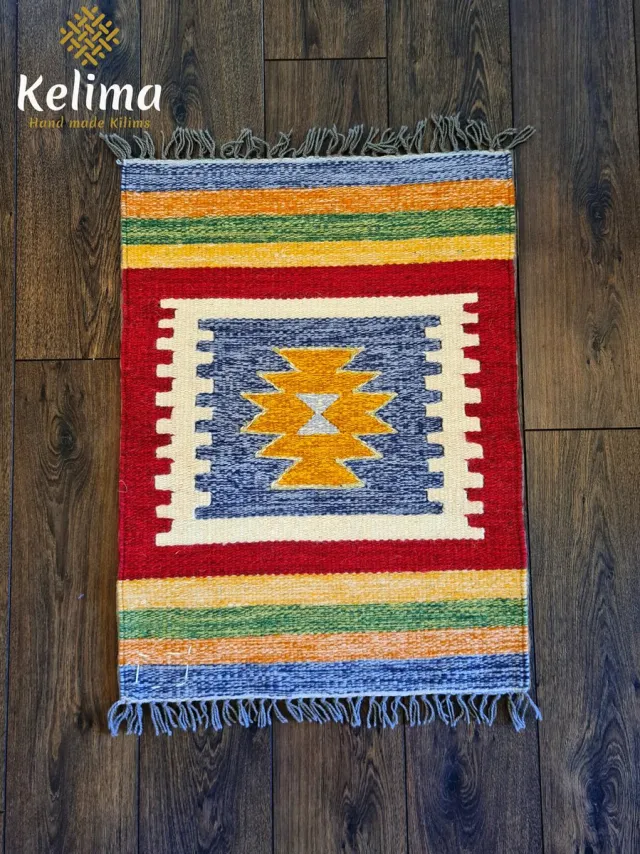 Kelima Handgemaakt Kelim Vloerkleed – Wol – 60 x 80 cm – Klassieke Groen