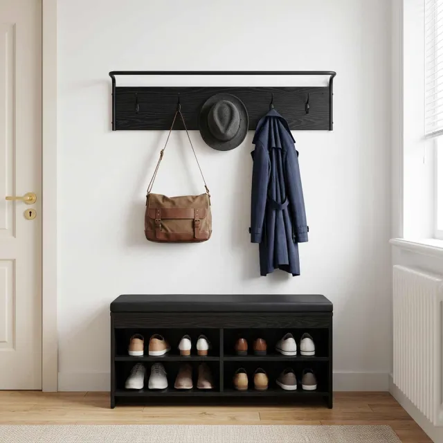 vidaXL Kapstok 100 x 30 x 25 cm Zwart eiken Bewerkt hout
