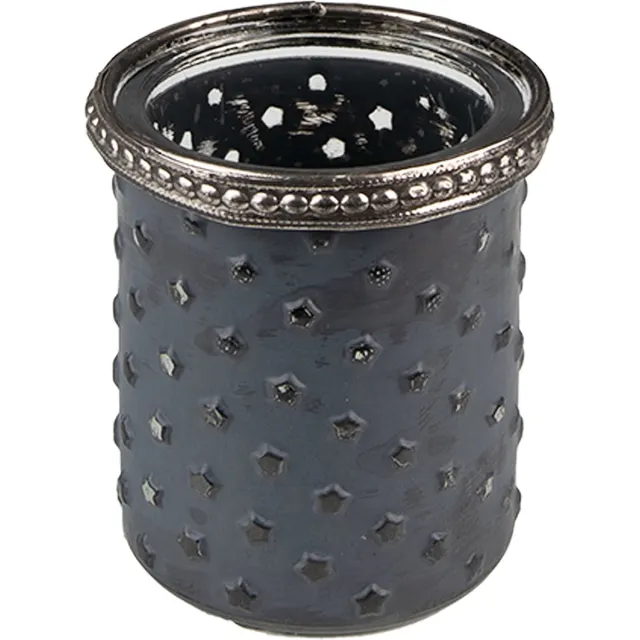 Clayre & Eef Theelichthouder Ø 6x7 cm Grijs Glas