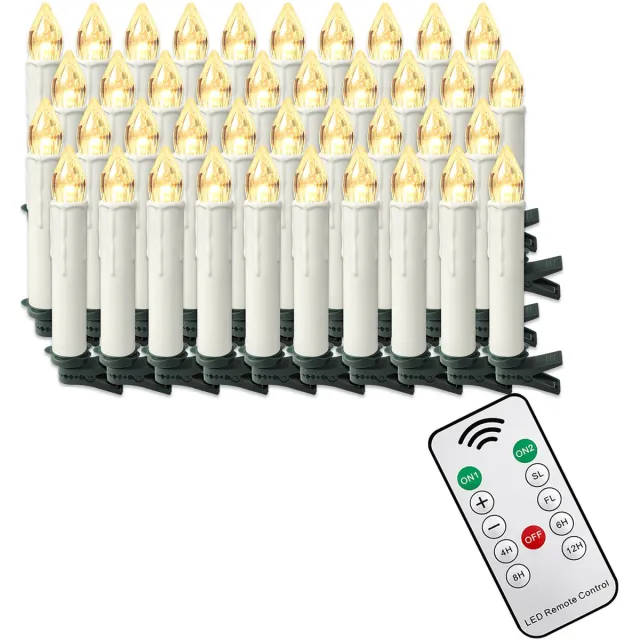 NAIZY 40x LED Kaarsen Kerstkaarsen draadloos warm wit Kerstkaars met timerfunctie afstandsbediening Kerstkaarsen LED kaars met clip, voor feestdecoratie bruiloft feest, zonder Batterij