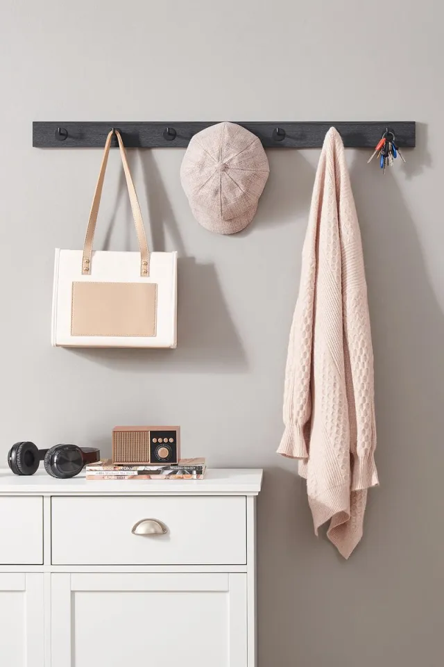 MAZAZU MIRA Home Wandkapstok XL Zwart met 6 Haken - Kapstok Industrieel - MDF - 90 cm Breed