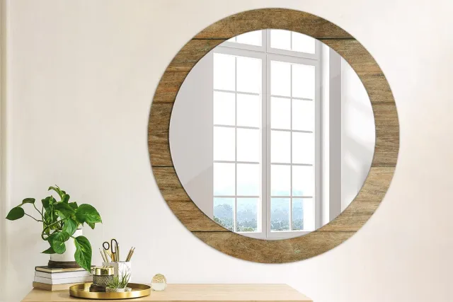 Coloray Bedrukte Spiegel - Oud hout Spiegel Met Bedrukte Lijst - 80 cm - Bruin Bedrukte Spiegel - Spiegel Met Bedrukte Lijst - Spiegel Met Decoratie - Spiegel Lijst Met Print Bruin Oud hout