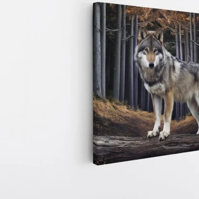 Saammp Canvas Schilderij - Wolf in het bos - Dieren - Natuur - 30x30 - Foto op canvas - Wanddecoratie - muurdecoratie Woonkamer - Slaapkamer decoratie - Canvas Print Multicolor