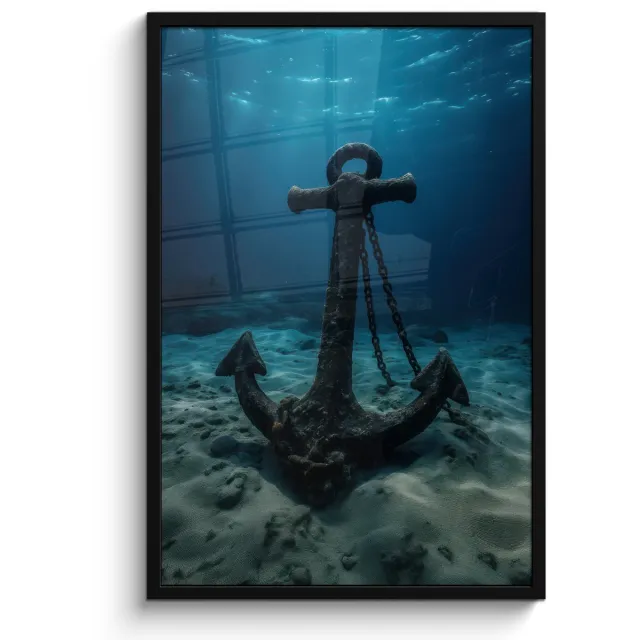 FrameYourWall Poster in lijst - Fotolijst 60x90 cm - Posters - Anker - Ijzer - Zeebodem - Zand - Posterlijst zwart - Decoratie - Wanddecoratie woonkamer - Muurdecoratie slaapkamer