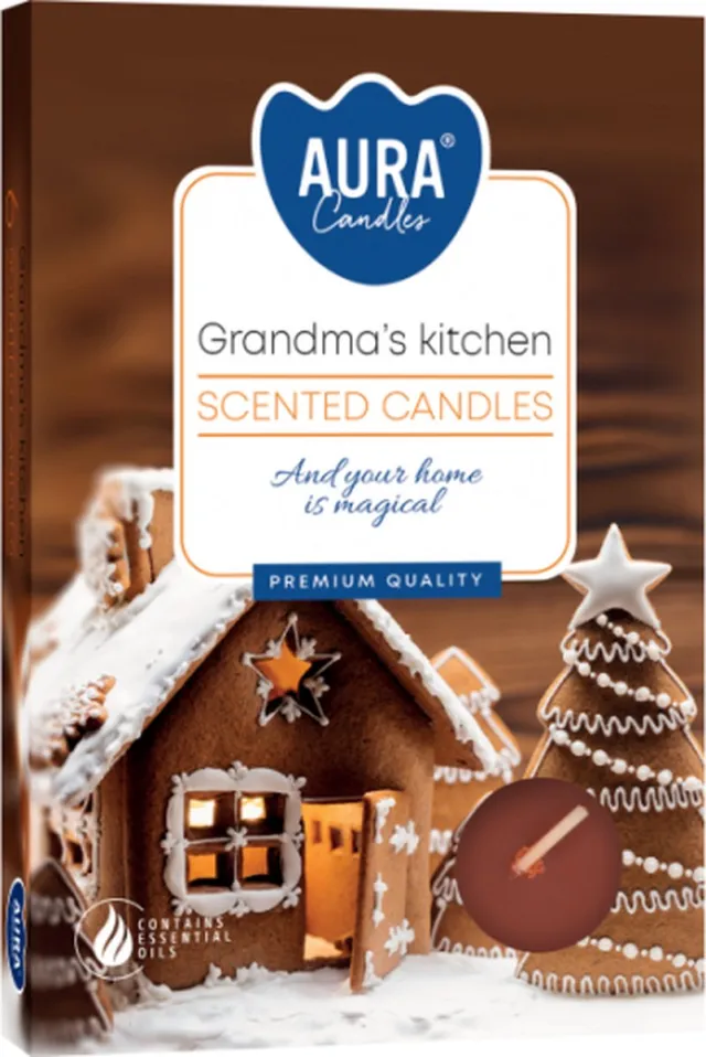 Aegis Aura - Geur Theelichtjes / Geurkaarsen / Geur Waxinelichtjes / Scented Candles - Speculaas/Kruidnagel - Grandma's Kitchen - Kruidige geur - 1 doosje met 6 waxinelichtjes Bruin