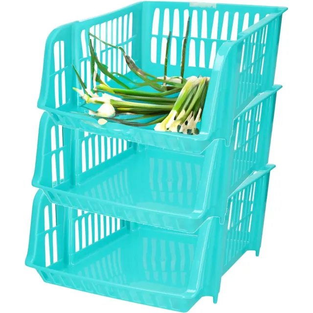 PLASTICFORTE Stapelbare opbergmand - 3x - Blauw - 20L - kunststof - 43 x 32 x 16 cm