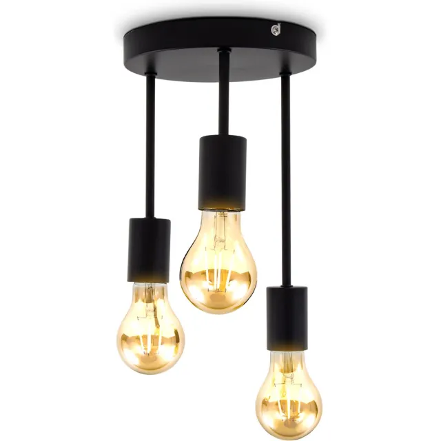 B.K.Licht Plafondlamp met 3 E27 fitting - zwart - metaal