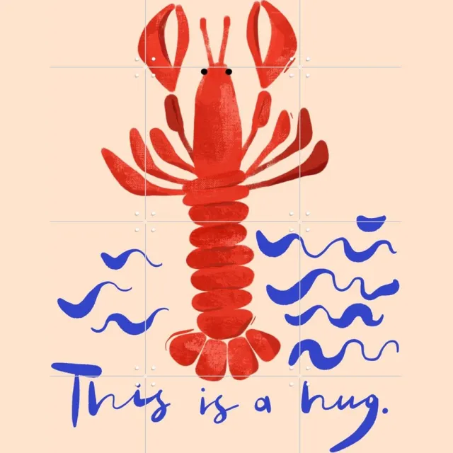 IXXI This is a Hug, Gozde - 60 x 80 cm - Grote wanddecoratie en posters - Speels, Cartoonesk, Kleurrijk, Grafisch Ontwerp, Illustraties, Café Blauw / Rood / Beige