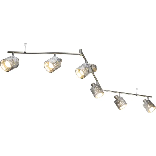 Globo Plafondlamp 6-vlam spot strip zwenkbare woonkamerlamp, metaal fluweel zilver, 6x E14 LxH 145x18 cm